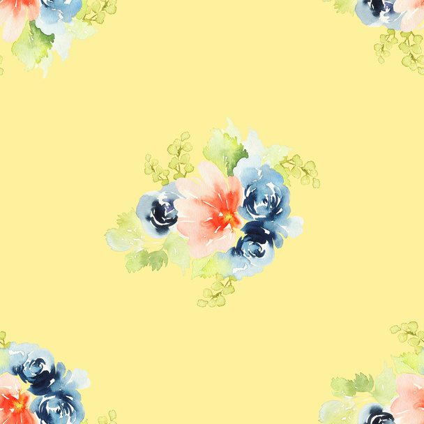 Seamless pattern with flowers watercolor - Foto, Imagen