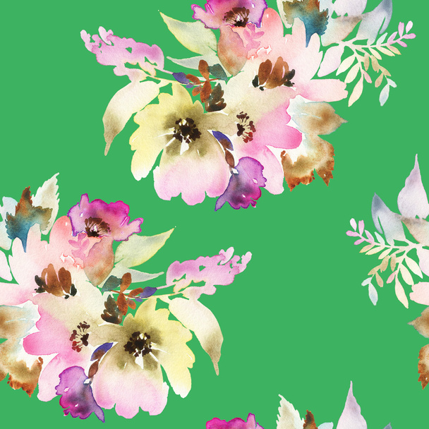Seamless pattern with flowers watercolor - Fotó, kép