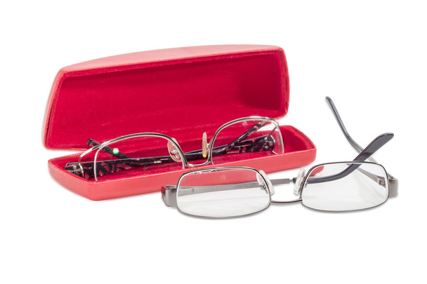 Kaksi modernia paria silmälasit ja punainen lasit tapauksessa
  - Valokuva, kuva