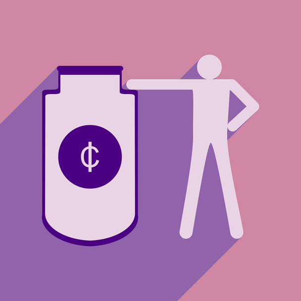 Flat with shadow icon man and purse for coins - Vector, Image