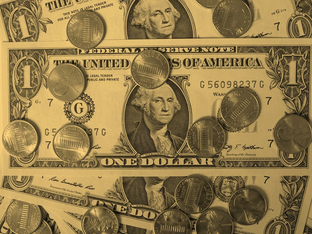 Moedas e notas de dólar - vintage - Foto, Imagem