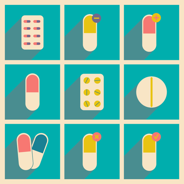 Düz gölge kavramı ve mobil uygulama ilaç ilaçlar ile - Vektör, Görsel