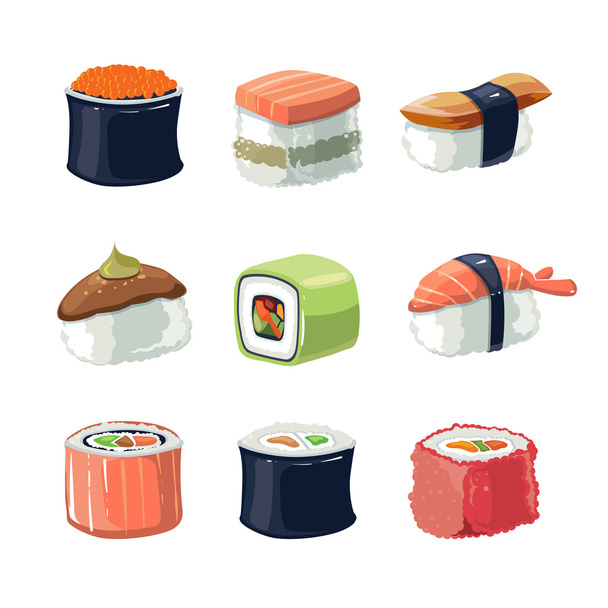 Vector picture set of Sushi rolls food - Διάνυσμα, εικόνα