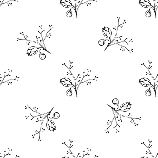 Vector seamless pattern with ink hand drawn herbs. Vintage botanical background. - Vektor, kép