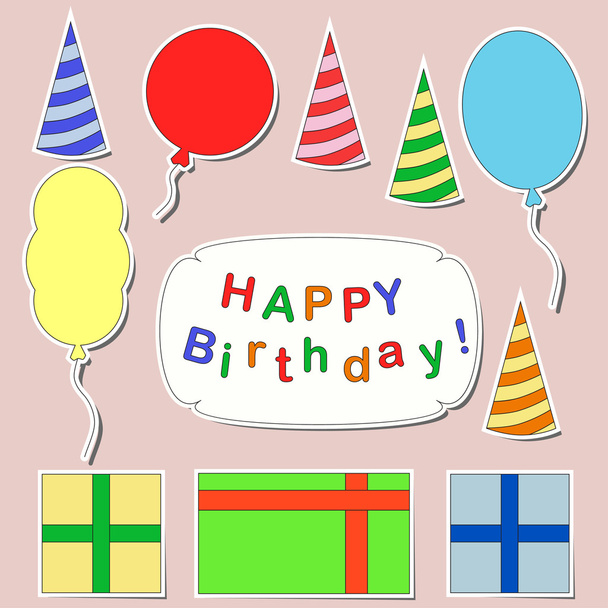 Happy birthday stickers set - Vector, Image