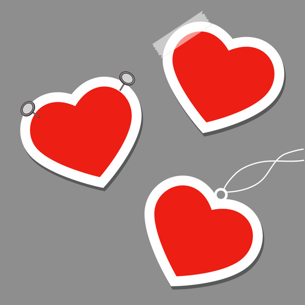 Set of heart tags with pins, tape and thread - ベクター画像