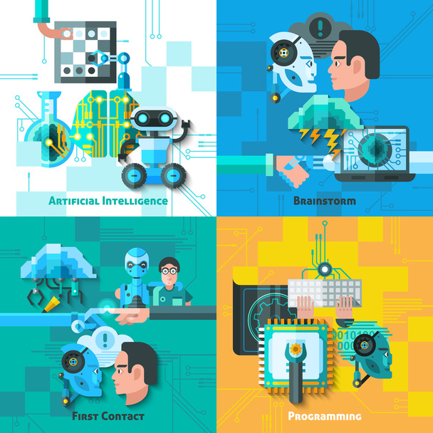 Artificial Intelligence Concept Icons Set - Vector, Image