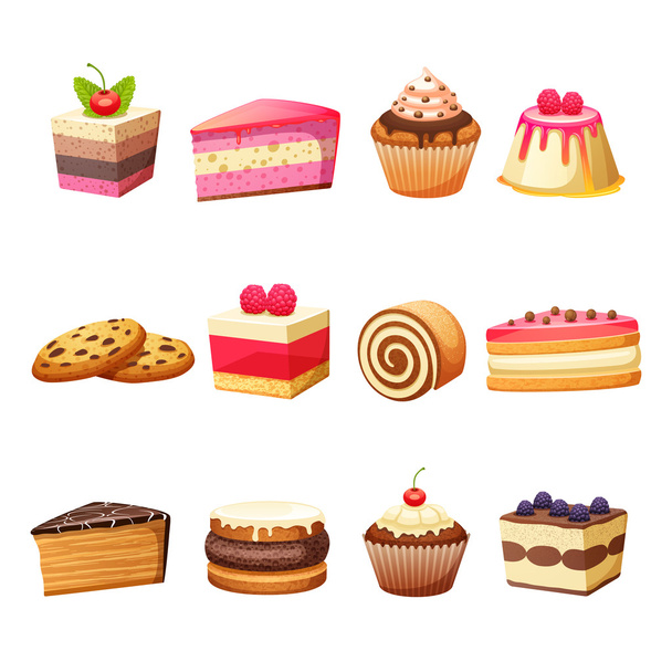 Cakes and sweets set - Vector, Imagen