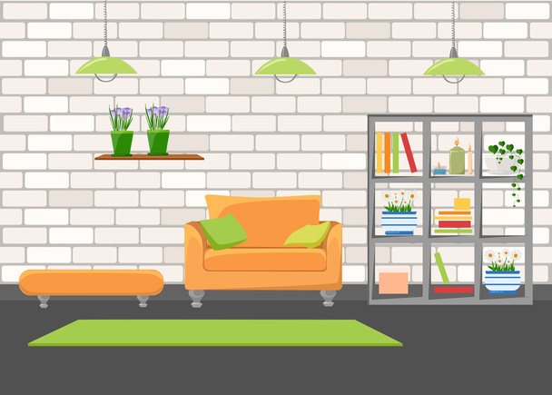 Krásné designové prvky, vektorové ilustrace nábytku obývacího pokoje v polovině století moderní styl. - Vektor, obrázek