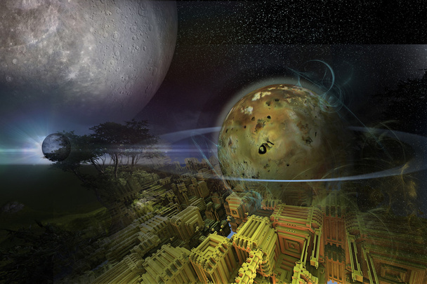 Инопланетная планета - 3D рендеринг компьютерных работ
 - Фото, изображение