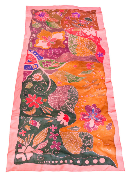 roter Batikschal aus Seide mit abstrakten Blumenmustern - Foto, Bild