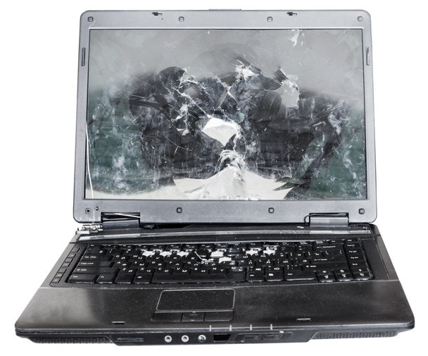 directe weergave van oude gebroken laptop geïsoleerd - Foto, afbeelding