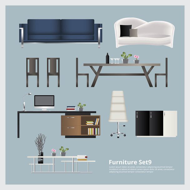 Mobiliário e decoração de casa Set Vector Ilustração
 - Vetor, Imagem