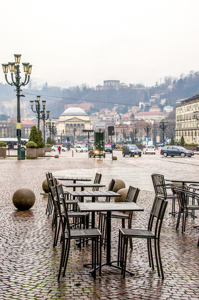 Torino Piazza Vittorio Veneto - Piemont - esős napon - Fotó, kép