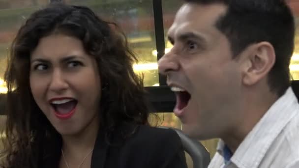 Excited Woman And Man On Bus - Materiał filmowy, wideo
