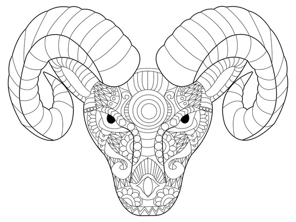 Head ram coloring vector for adults - Διάνυσμα, εικόνα