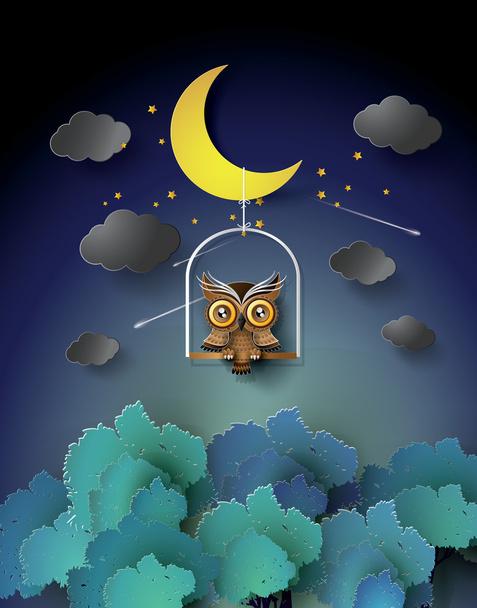 Owl standing on the cage - Vector, Image