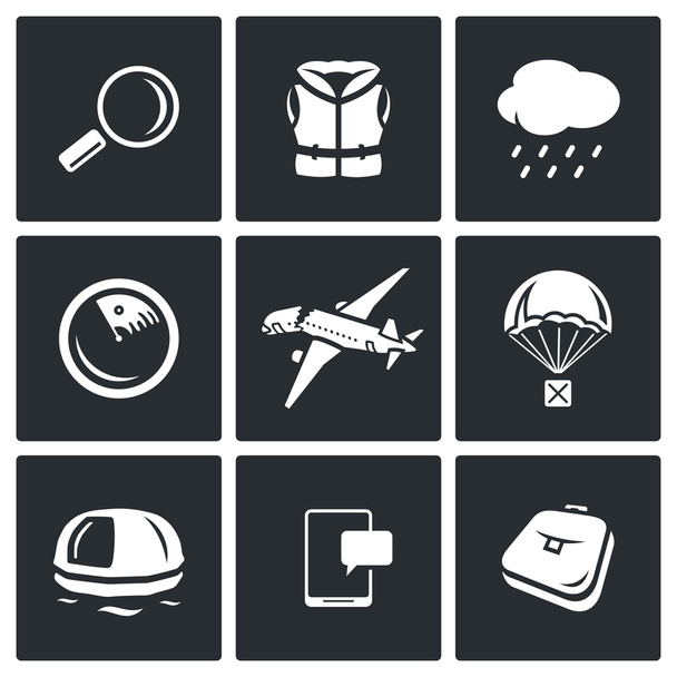 Search operation, plane crash icons set. Vector Illustration. - Vector, Image