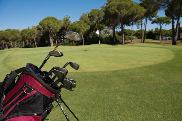 close up golf bag on course - Φωτογραφία, εικόνα