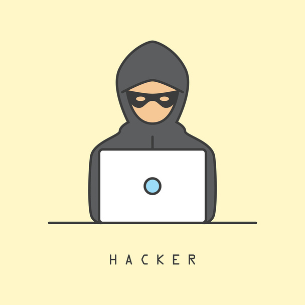 Ícone de arte de linha de um hacker de computador
 - Vetor, Imagem