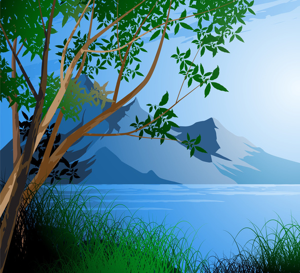 Tree and river scene - Vector, Image