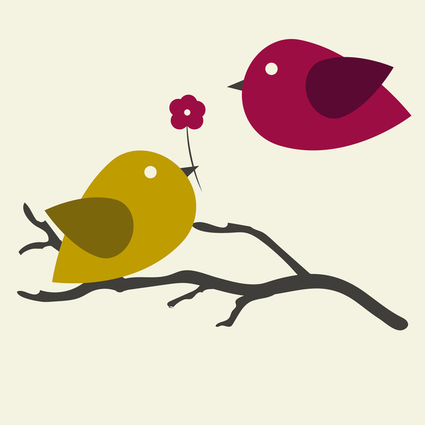 birds on branch - Vector, imagen