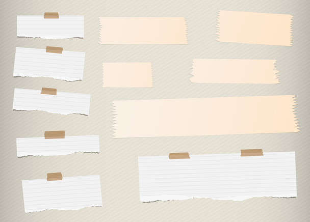 Кусочки разорванной белой подкладкой пустой бумаги, коричневые липкие, липкие ленты застряли на стене диагонального рисунка
 - Вектор,изображение