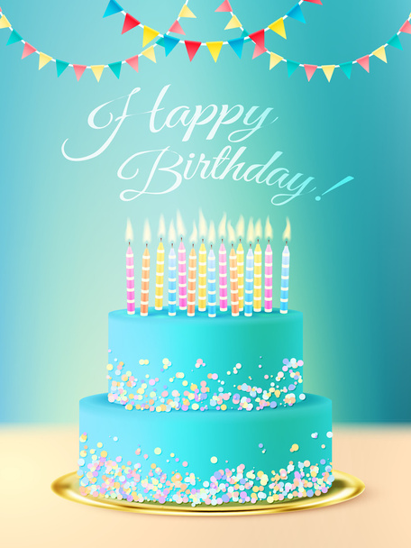 Feliz cumpleaños mensaje con pastel realista
 - Vector, Imagen