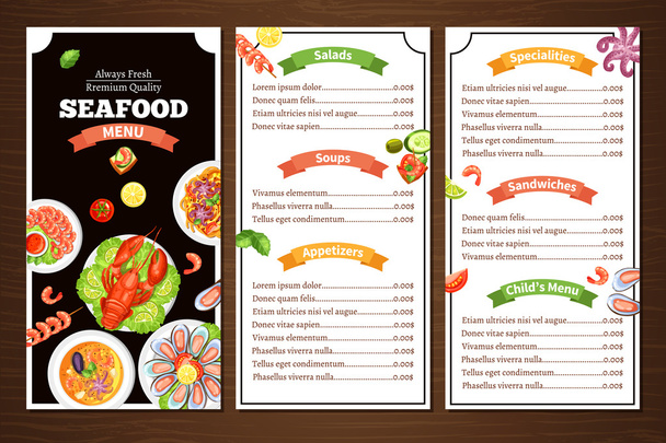 zeevruchten restaurant menu - Vector, afbeelding