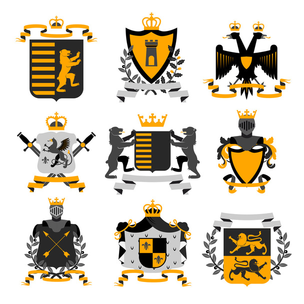 Heraldic Amblemler Siyah Altın Simgeler Koleksiyonu - Vektör, Görsel