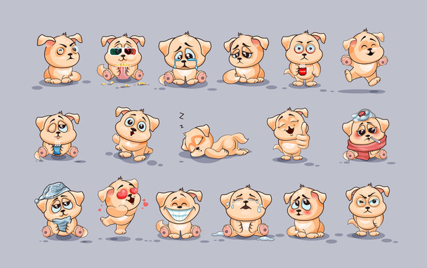 απομονωμένη χαρακτήρες emoji καρτούν σκυλί αυτοκόλλητα με διαφορετικά συναισθήματα - Διάνυσμα, εικόνα
