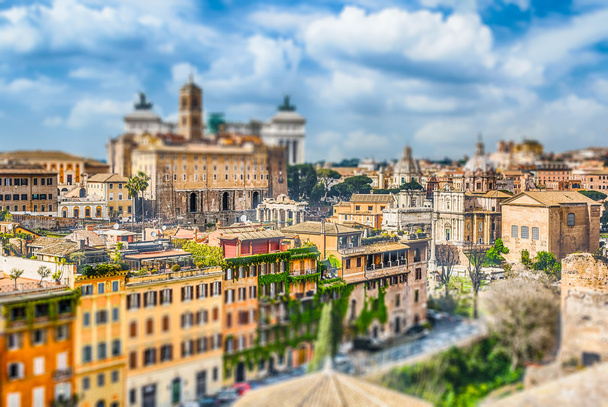 Aerial view of Rome city centre. Tilt-shift effect applied - Photo, Image