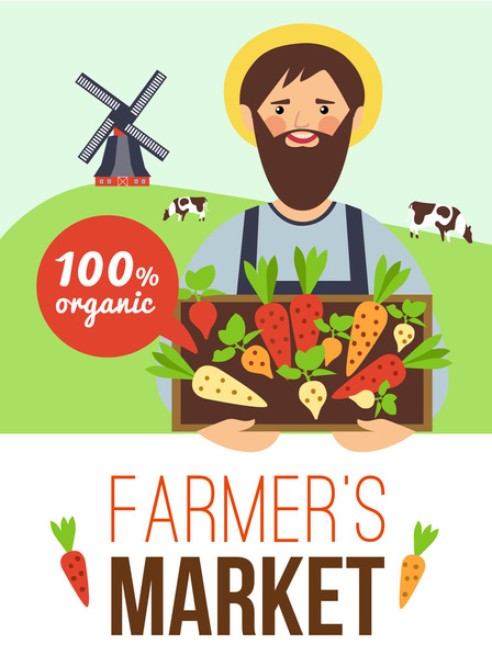 Rolnicy rynku produktów ekologicznych płaski plakat - Wektor, obraz