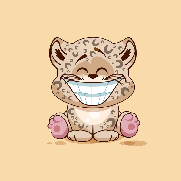 Emoji character cartoon Leopard cub with huge smile from ear to ear sticker emoticon - Vector, Image