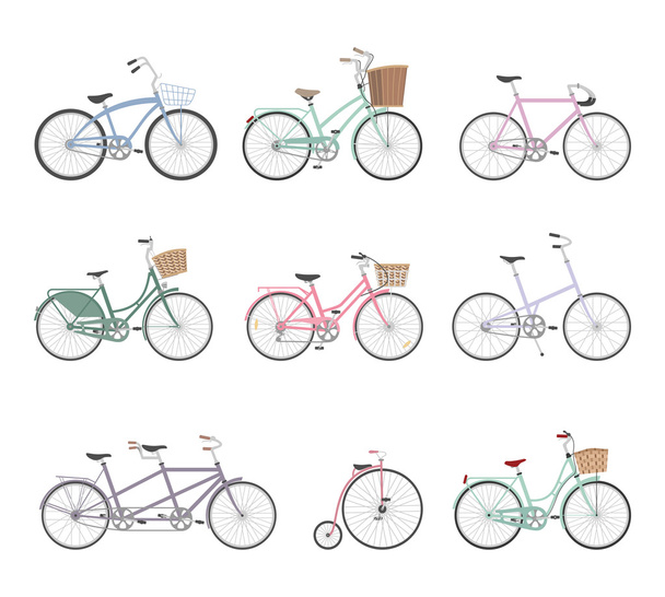 Set of retro bicycles on white background - Vektor, Bild