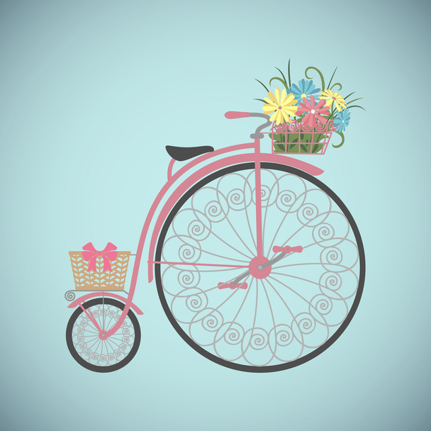Retro Bicycle in flat style with basket. - Vektor, Bild