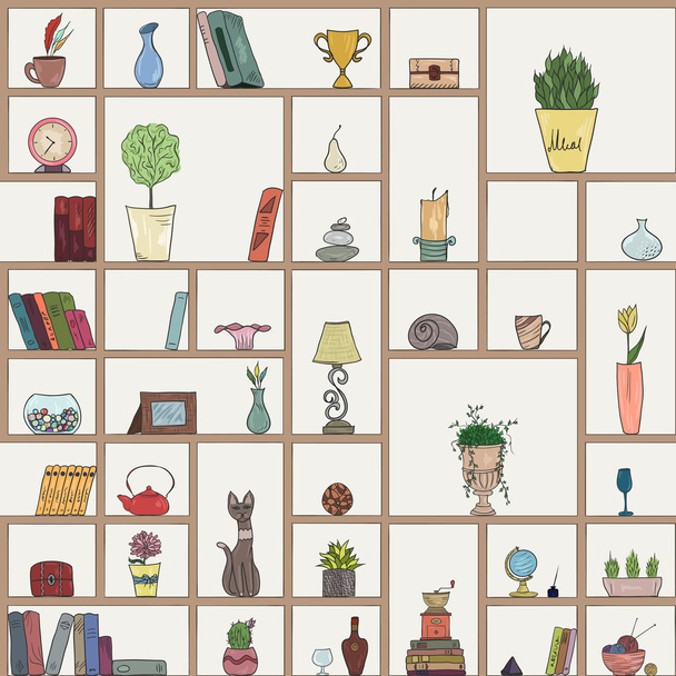Hand drawn book shelves seamless pattern background - Vector, Image