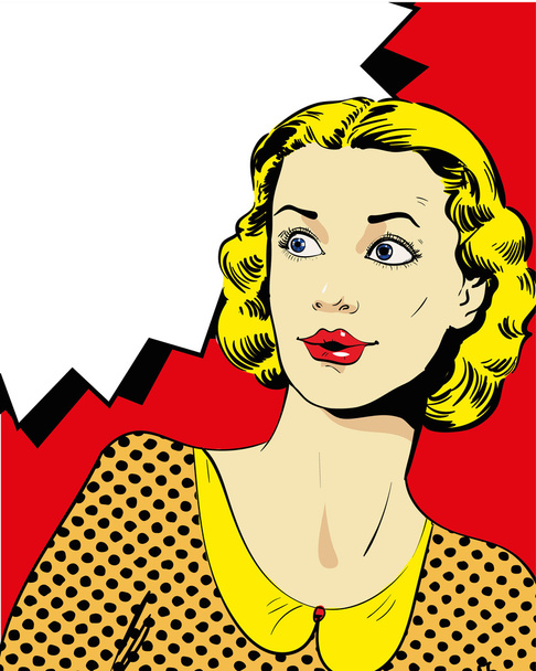 Mujer con burbuja del habla. Ilustración vectorial en cómics estilo retro pop art
 - Vector, Imagen