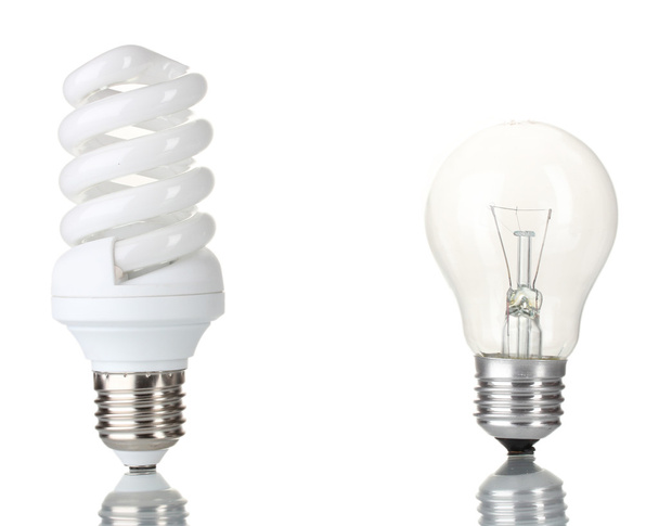 Light bulb and energy saving lamp isolated on white - Fotoğraf, Görsel