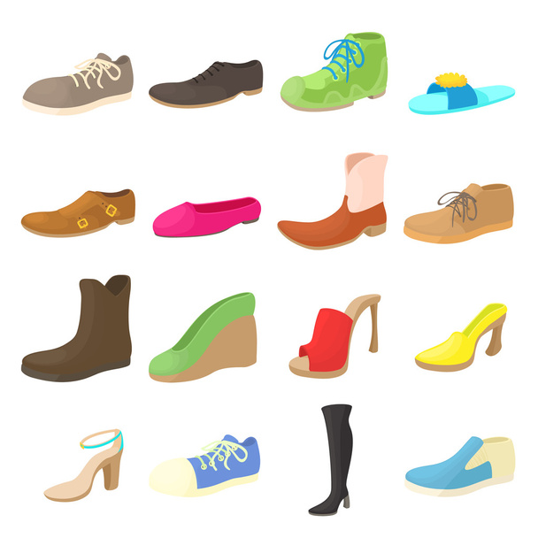 Shoes icons set, cartoon style - Vetor, Imagem