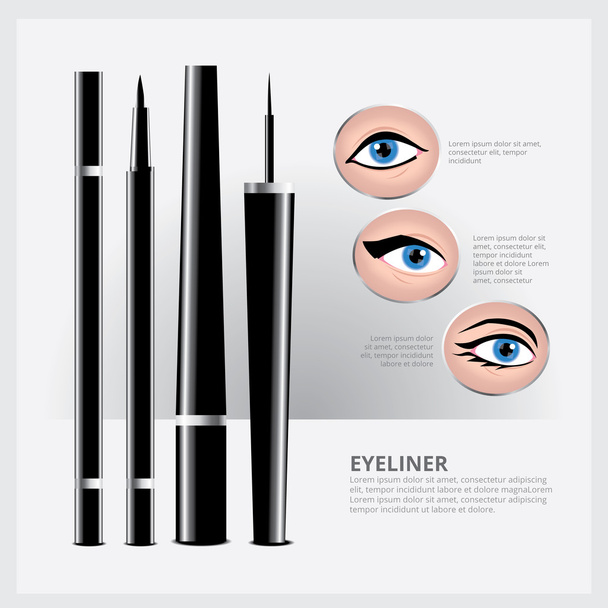 Imballaggio dell'eye-liner con tipi di trucco degli occhi
 - Vettoriali, immagini