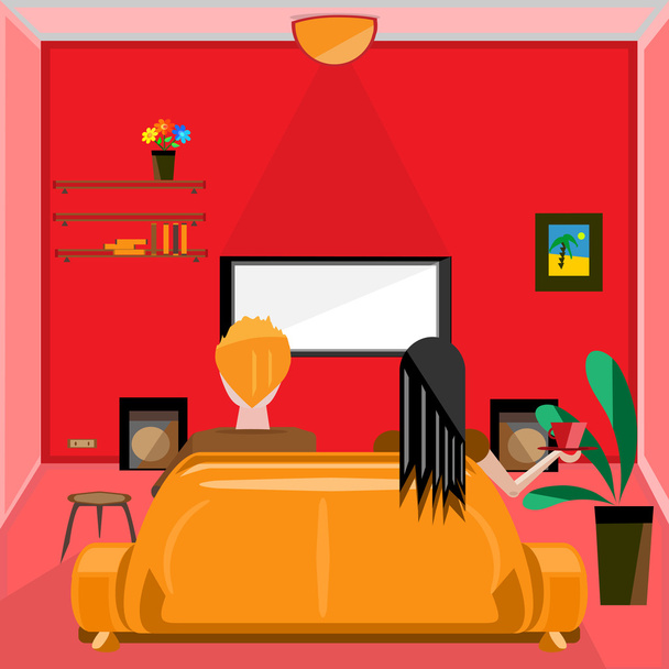 ploché navržená obývací pokoj s lidmi - Vektor, obrázek