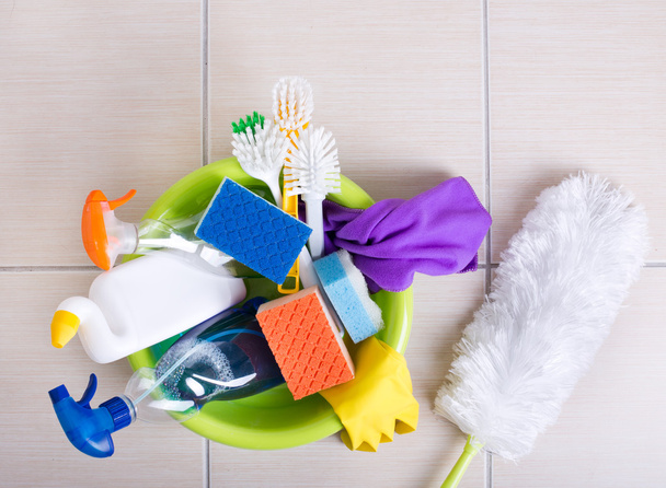 Cleaning supplies on floor - Photo, Image