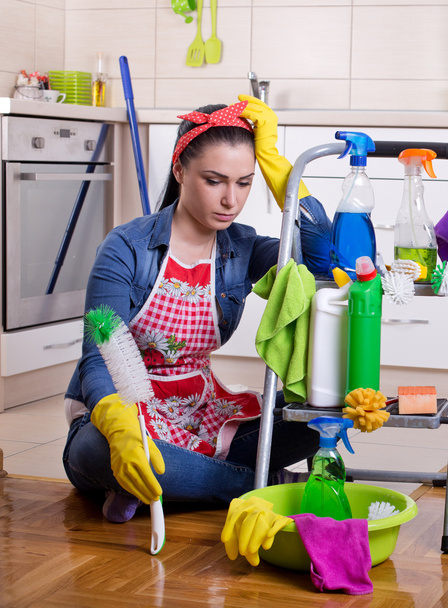 Tired and unhappy cleaning lady - Photo, Image
