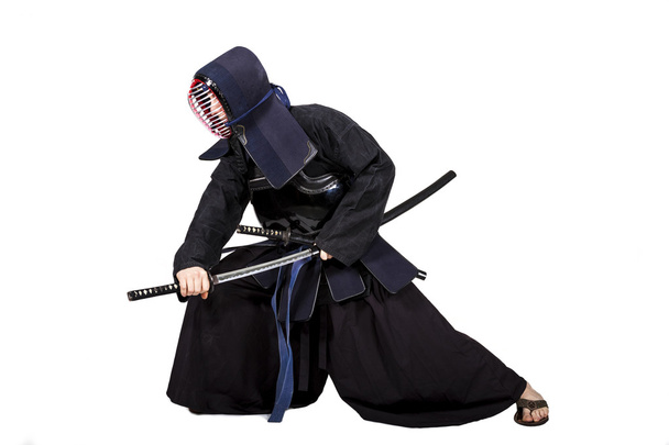 Samurai auf weißem Hintergrund - Foto, Bild
