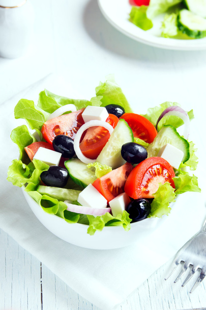 Greek salad in white bowl - Photo, Image