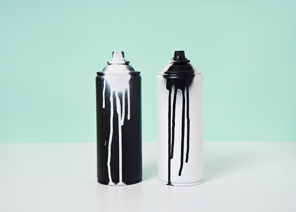 siyah ve beyaz sprey boya şişe - Fotoğraf, Görsel