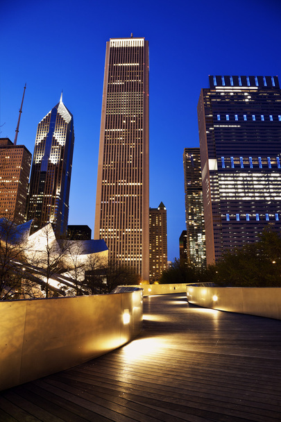 voetgangers brug en chicago skyline - Foto, afbeelding