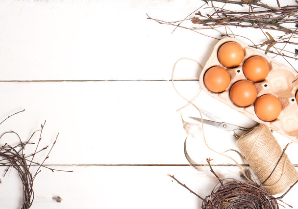 easter preparation. brown chicken eggs ,nest  - Photo, image