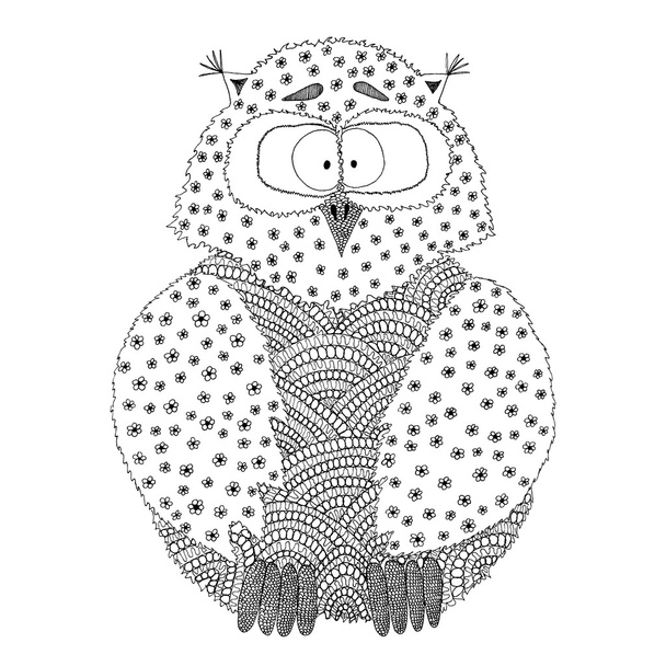 Hand drawn owl in doodle style. - Vektör, Görsel